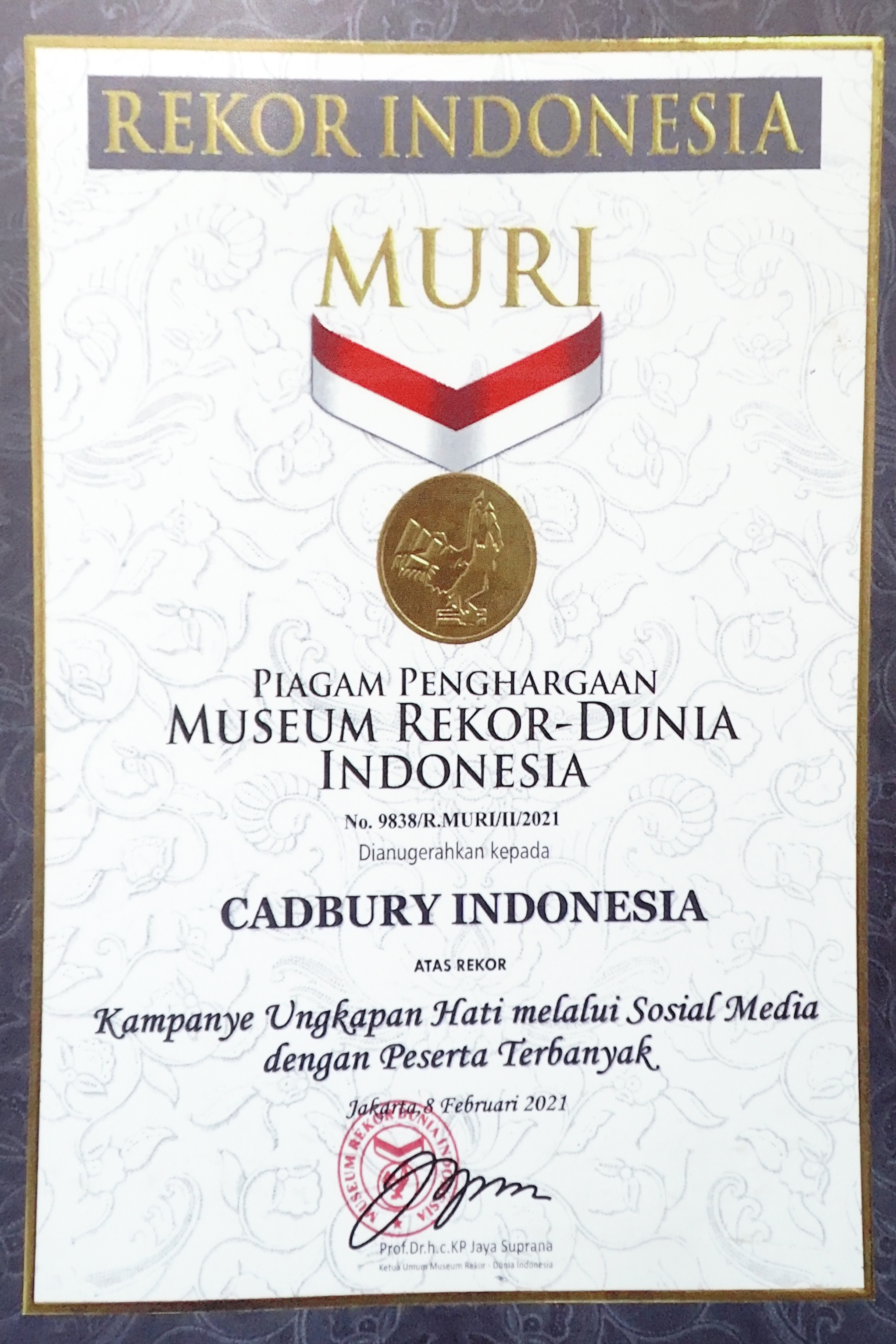 Foto Piagam - MURI - Cadbury Award